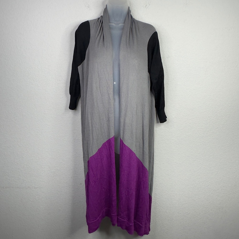 Colleen Lopez My Favorite Things Duster Cardigan Womens L Gray Colorblock Artsy